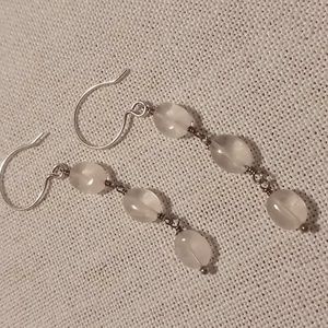 Smoky Rose quartz dangling earrings. Hand crafted. On 925 hooks.